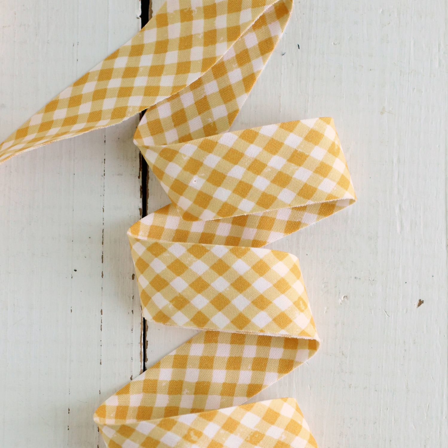 2.5" Bias Quilt Binding / Yellow Gingham Cotton / Per Metre