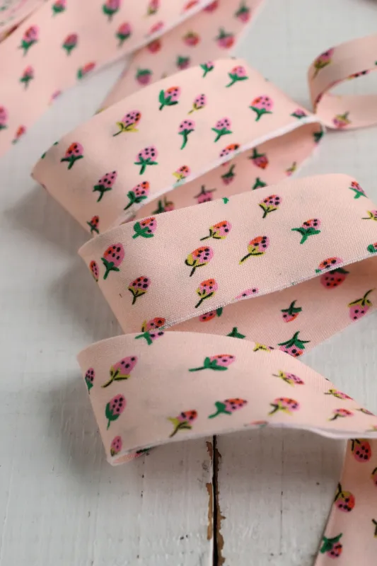 2.5" Bias Quilt Binding / Heather Ross Field Strawberries Blush / Per Metre
