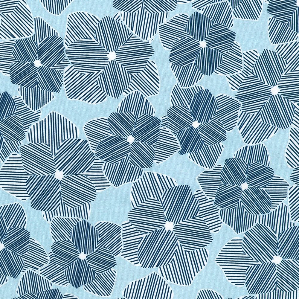 Drift Into Blue / Geo Blossoms - Chambray / Per 25cm