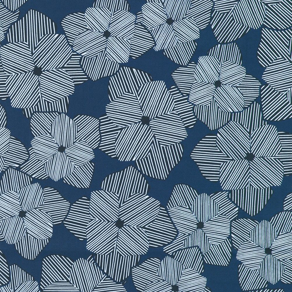 Drift Into Blue / Geo Blossoms - Denim / Per 25cm