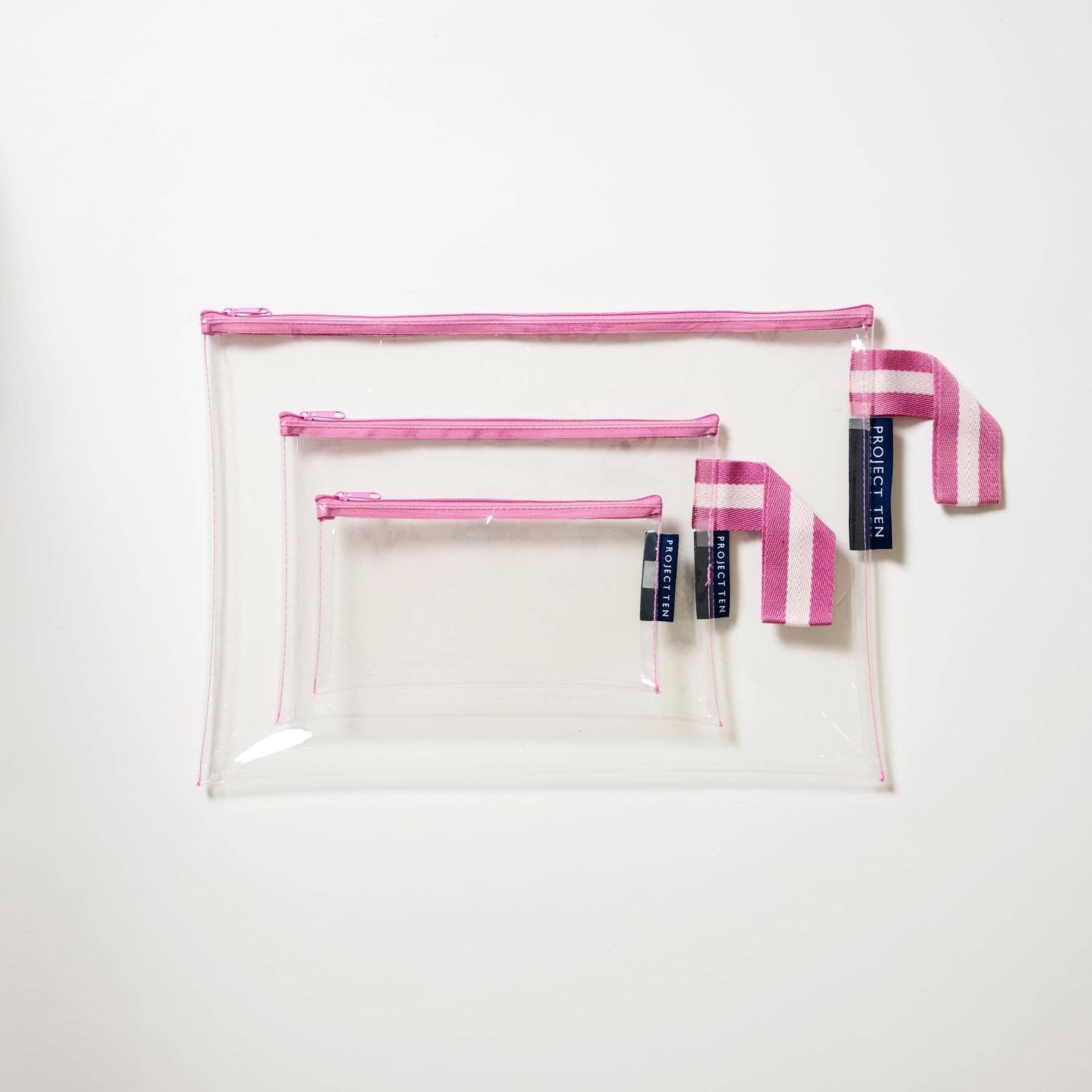 Project 10 / Clear Zip Pouches - Bundle of 3, Colour: Pink