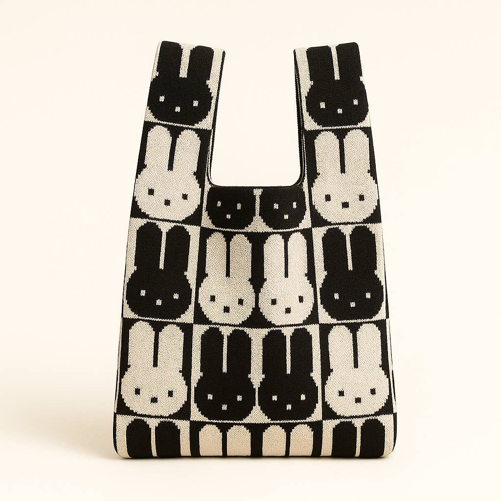 TOKEII Knitted Bag / Black Chessboard Bunny