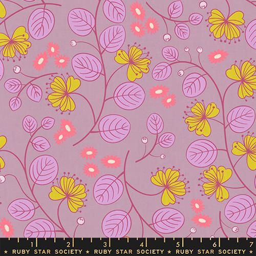Ruby Star LoFi Linen / Caper Floral - Lavender / Per 25cm
