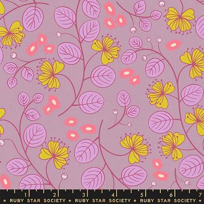 Ruby Star LoFi Linen / Caper Floral - Lavender / Per 25cm