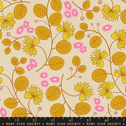Ruby Star LoFi Linen / Caper Floral - Tan / Per 25cm