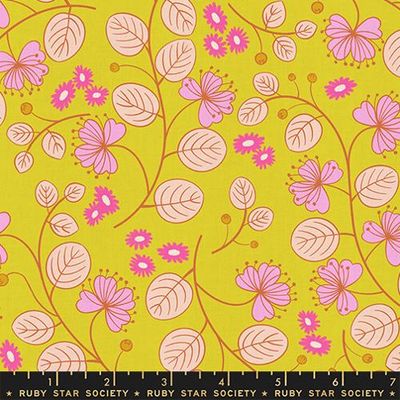 Ruby Star LoFi Linen / Caper Floral - Yellow / Per 25cm