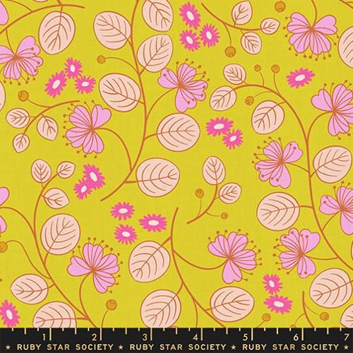 Ruby Star LoFi Linen / Caper Floral - Yellow / Per 25cm