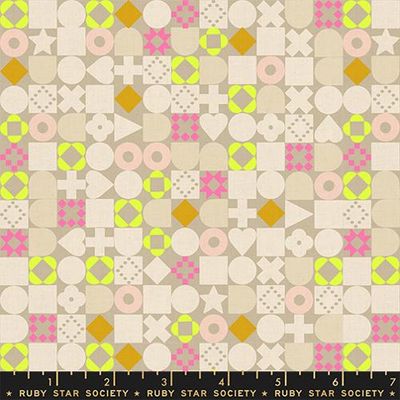 Ruby Star LoFi Linen / Blocked Geometric - Natural / Per 25cm