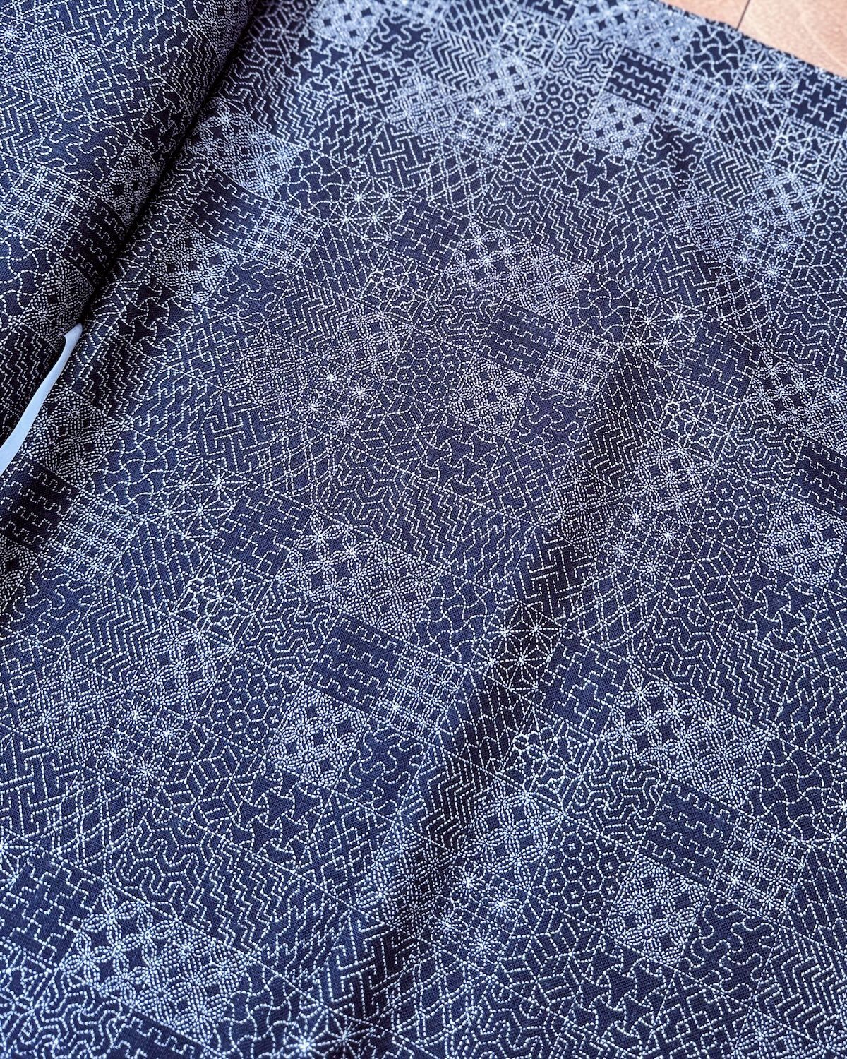 Sevenberry Poplin / Navy Sashiko Print / Per 25cm