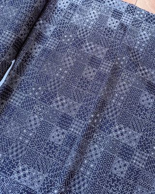 Sevenberry Poplin / Navy Sashiko Print / Per 25cm