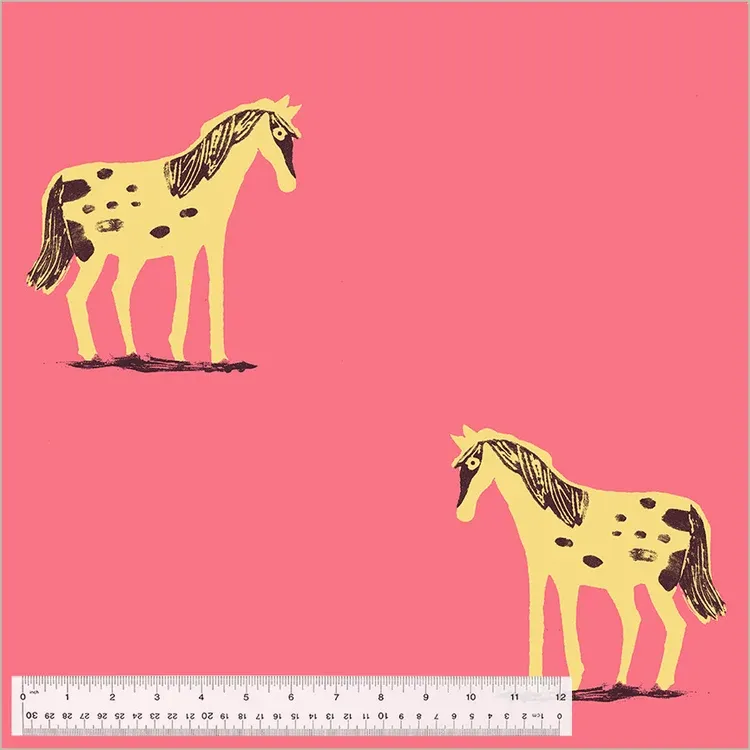 Heather Ross Meadows Wideback / Wild Ponies - Hot Pink / 25cm