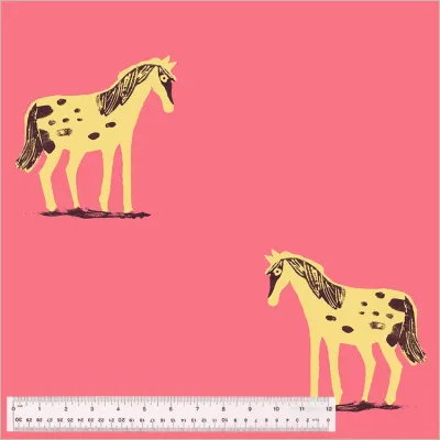 Heather Ross Meadows Wideback / Wild Ponies - Hot Pink / 25cm