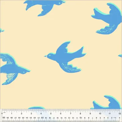 Heather Ross Meadows Wideback / Bluebird - Ecru / 25cm