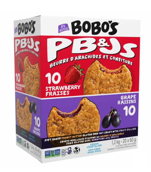 Bobo&#39;s PB&amp;Js Soft Baked Peanut Butter Oat Crust Variety Pack 20 x 60 gr