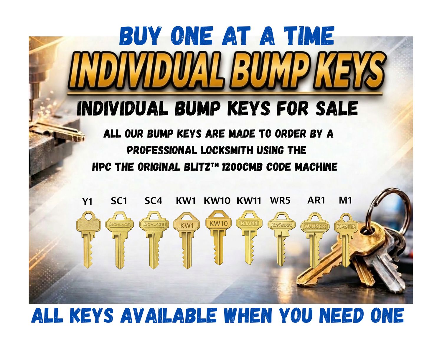 ​Individual Bump Keys - $4.50 Per Key Includes Free Key Ring