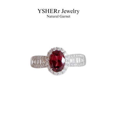 S925 Silver Natural Garnet Crystal Ring for Woman Elegant Adjustable