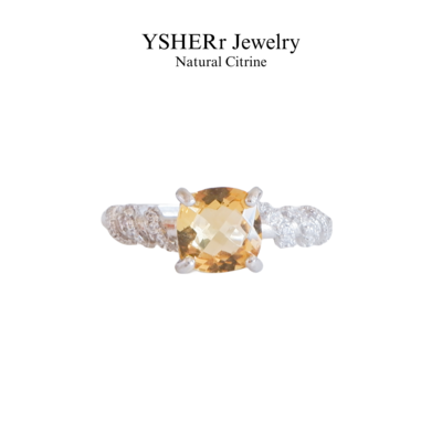 S925 Silver Natural Citrine Crystal Ring for Woman Adjustable