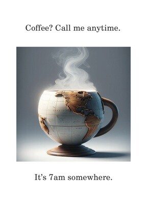 steam rising from a coffee cup. the coffee cup is in the shape a globe that features the continent of North America.