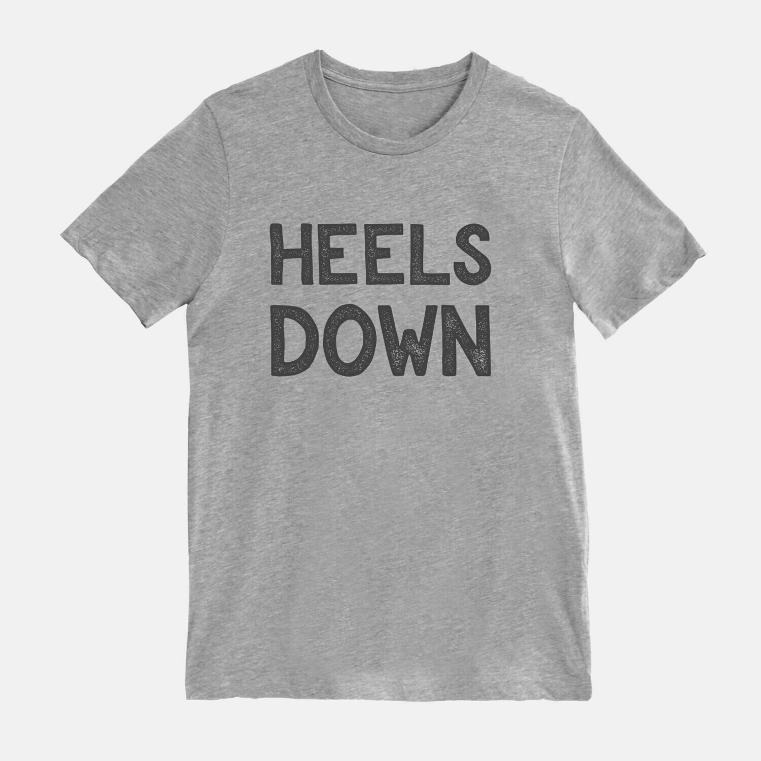 Heels Down Equestrian Horse T-shirt Tee, Shirt Color: Athletic Gray Heather