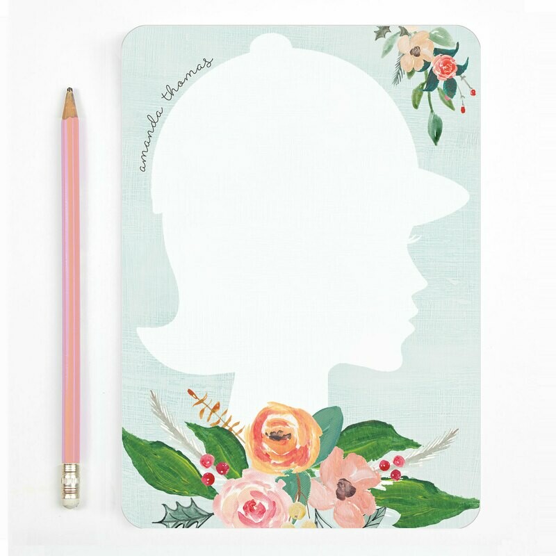 Custom Blue Floral Equestrian Silhouette Notes 5x7&quot;