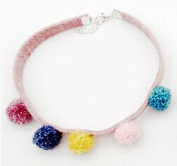 Five Pom Pom Cat Necklace Collar, Color: Pink, Size: Small