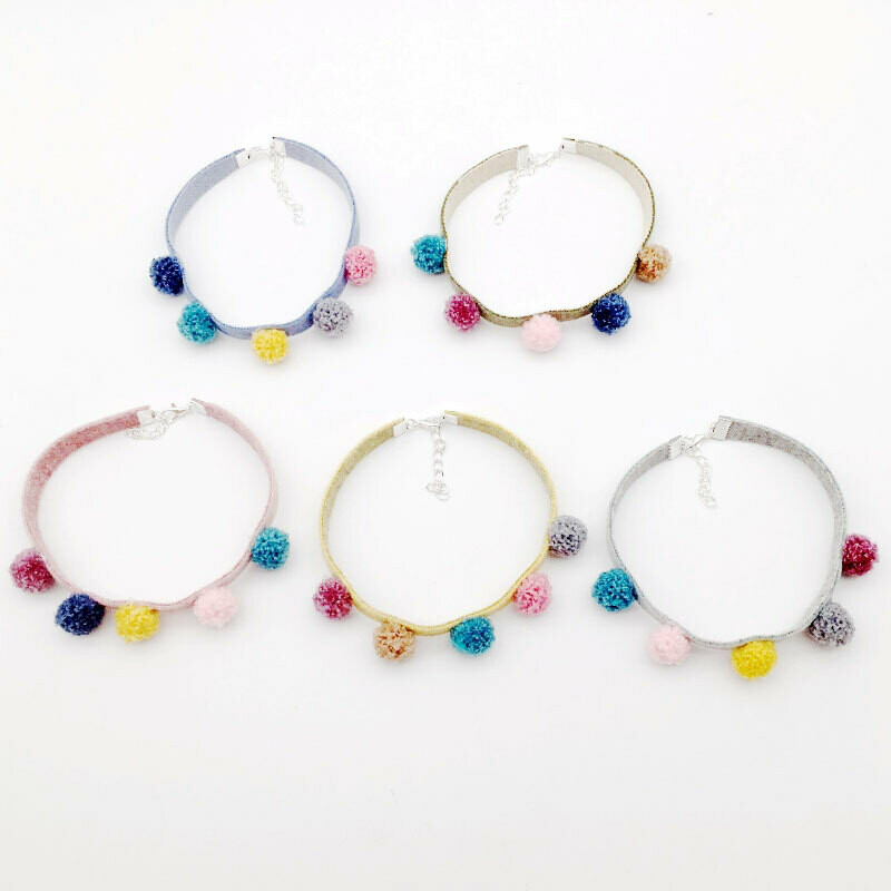 Five Pom Pom Cat Necklace Collar