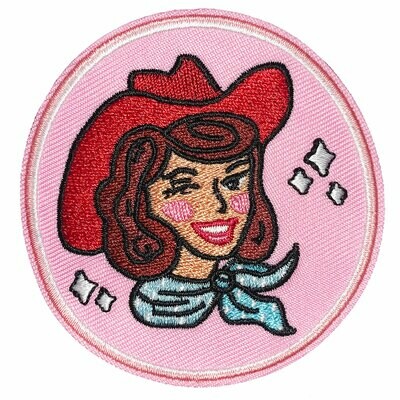 Auburn on Pink Cowgirl Embroidered Patch