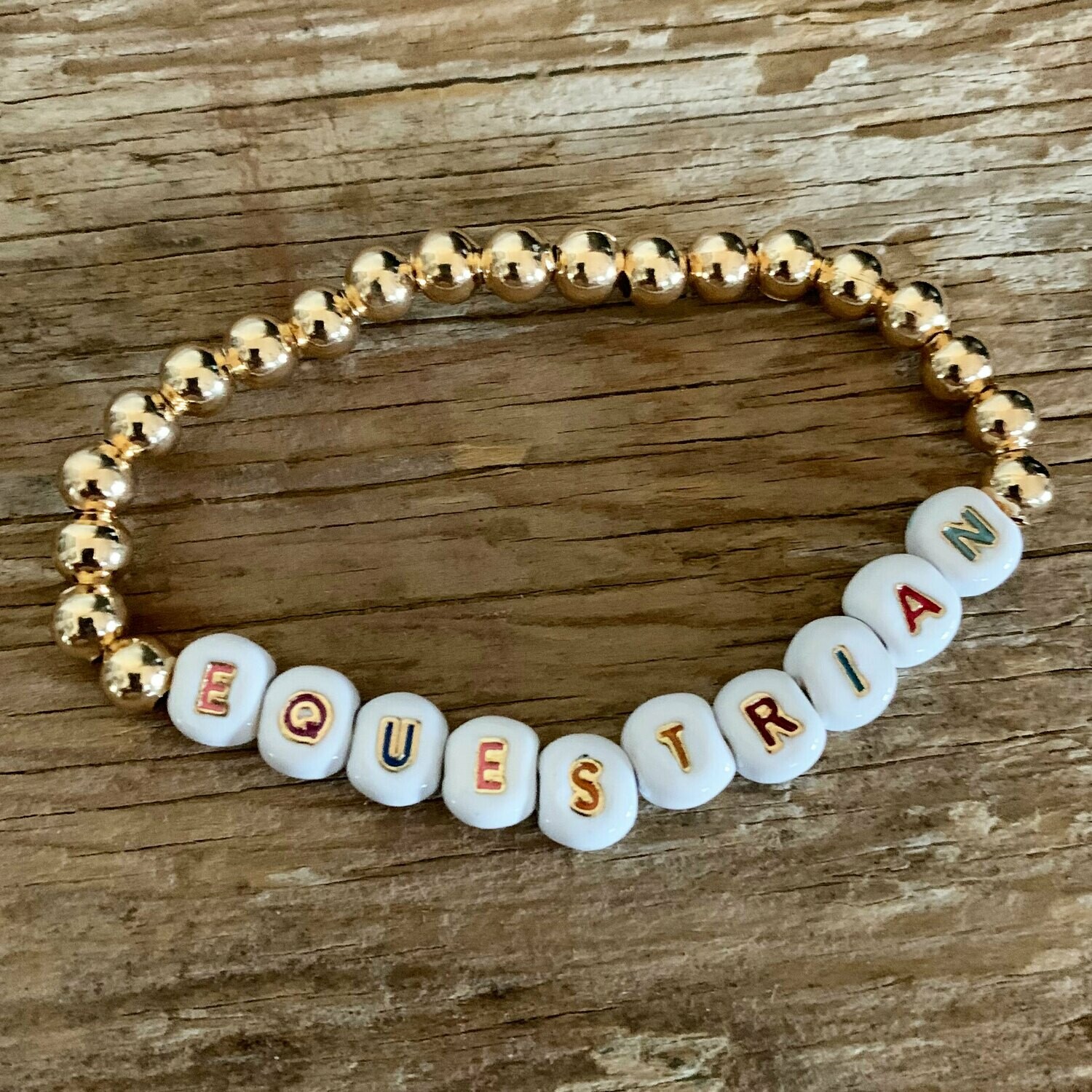 Equestrian Colorful Gold Bead Stretch Bracelet