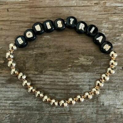 Black and White Equestrian Gold Bead Stretch Bracelet