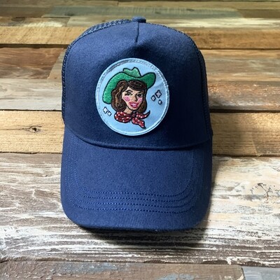 Navy Cowgirl Trucker Hat - Brunette Navy Cowgirl Trucker Hat - Brunette