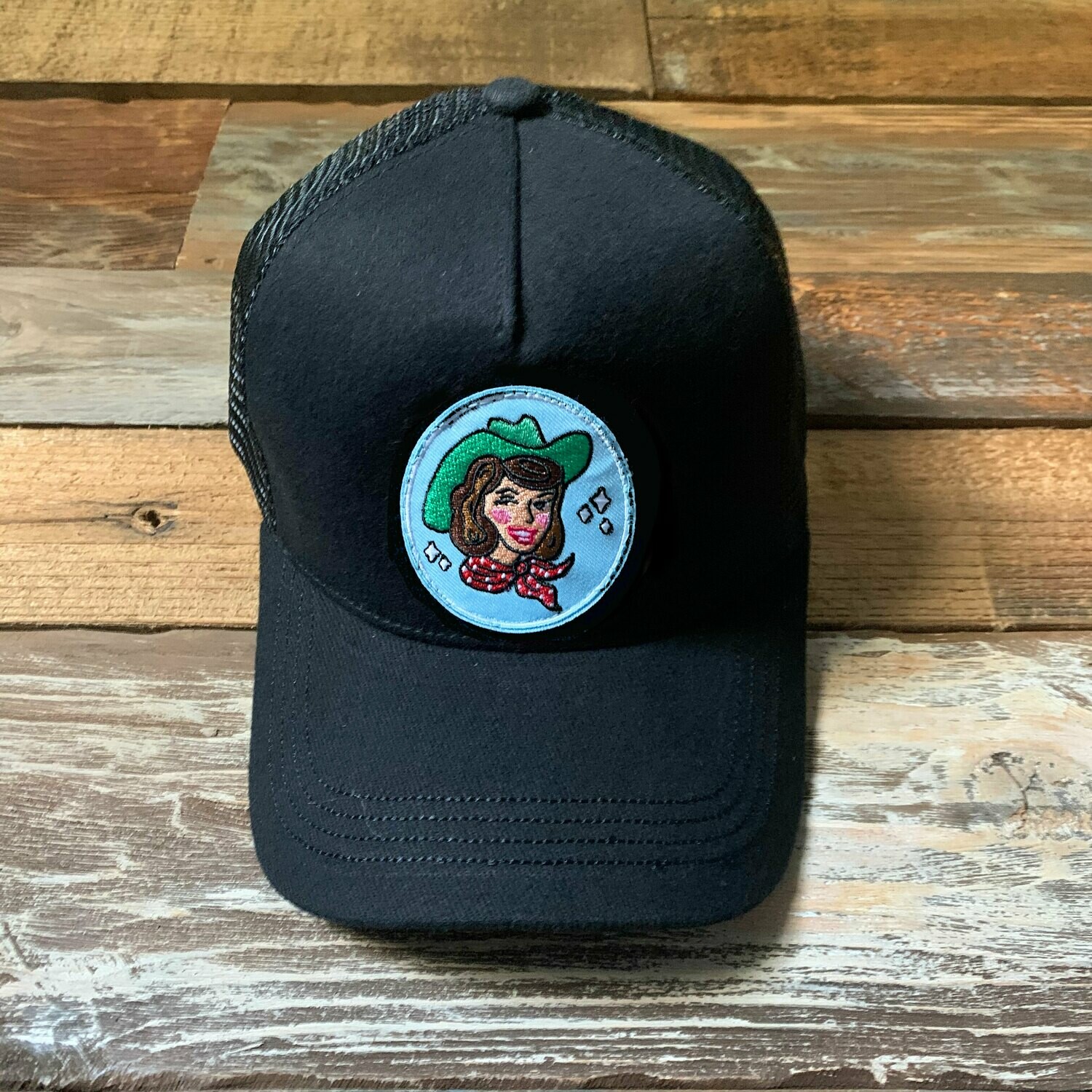 Black Cowgirl Trucker Hat - Brunette