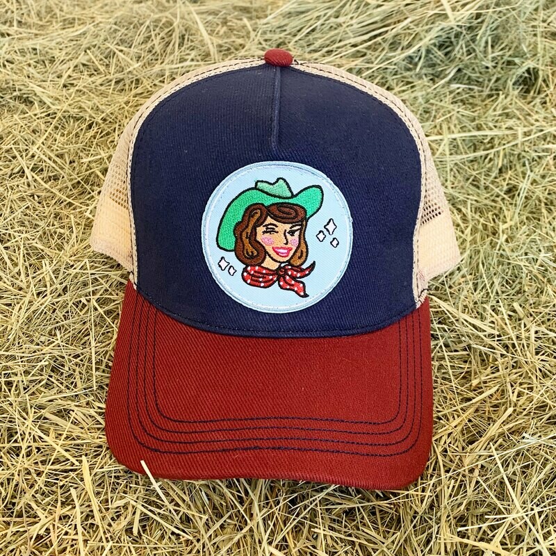 Red White and Blue Cowgirl Trucker Hat - Brunette