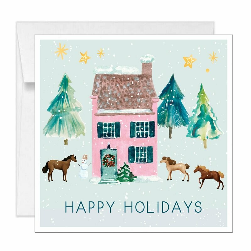Square Horse Holiday Cards Equestrian Christmas Card Farm Scene