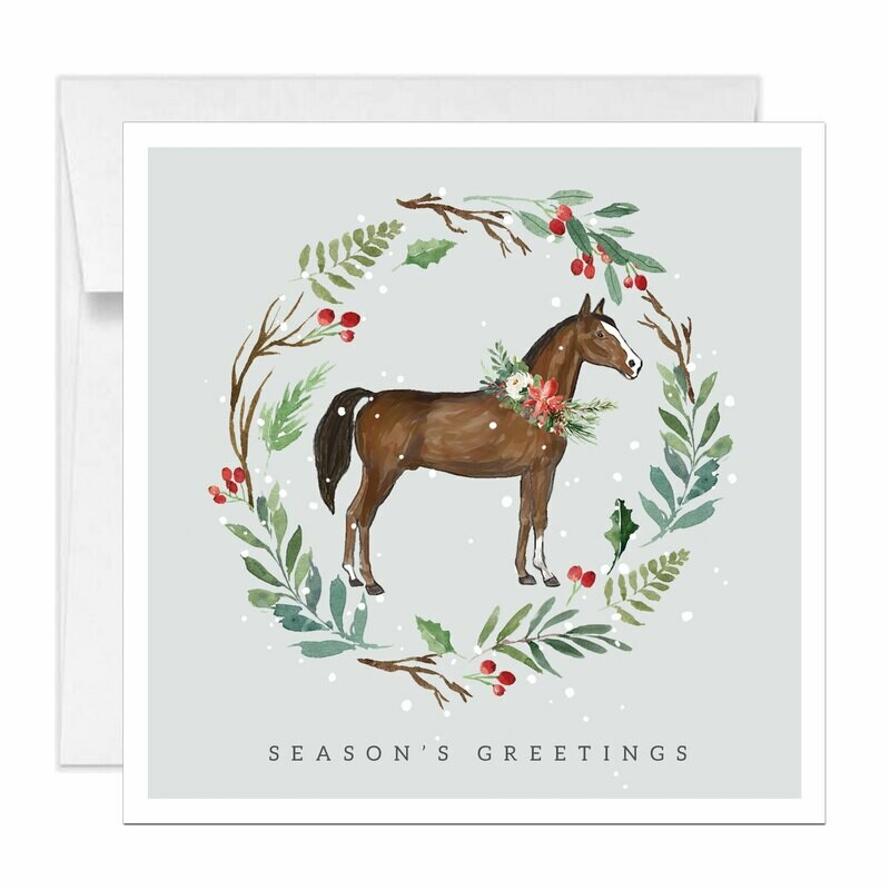 Square Horse Holiday Cards Equestrian Christmas Card Watercolor