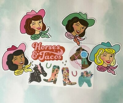 Pony Macaroni Sticker Sheet and One Cowgirl Sticker Set