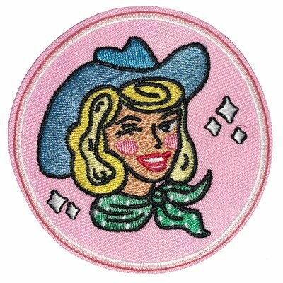 Blonde on Pink Cowgirl Embroidered Patch