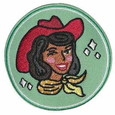 Dark on Green Cowgirl Embroidered Patch