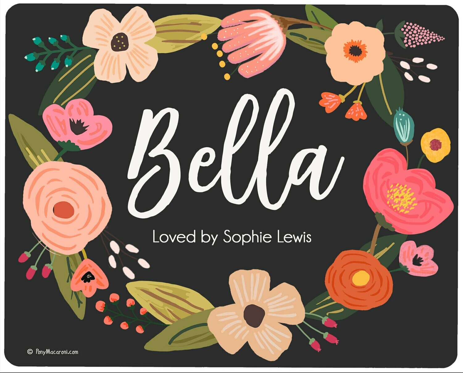 Custom Charcoal Garden Wreath Stall Name Plate