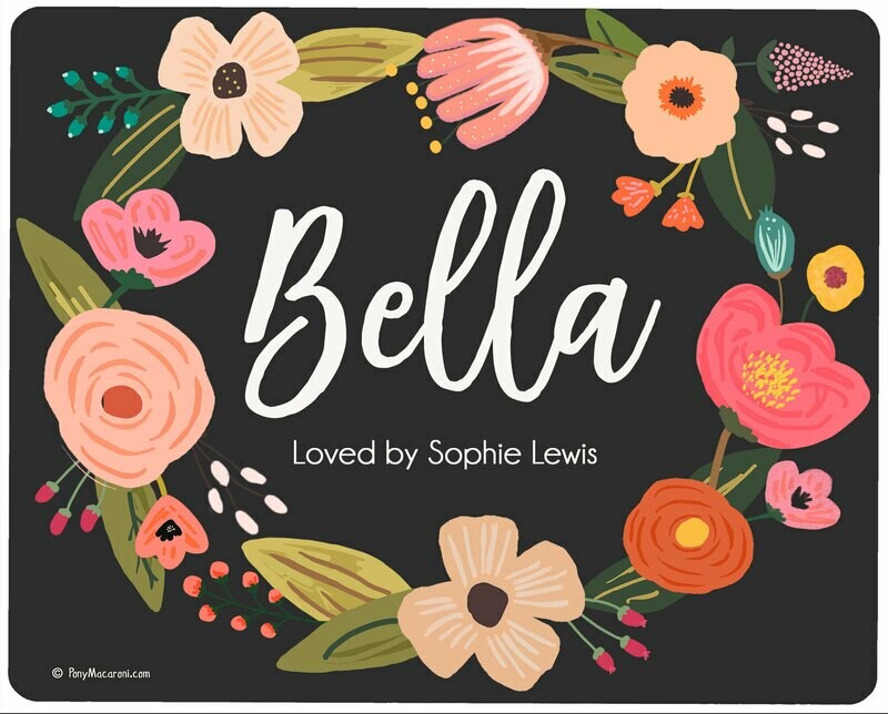 Custom Charcoal Garden Wreath Stall Name Plate