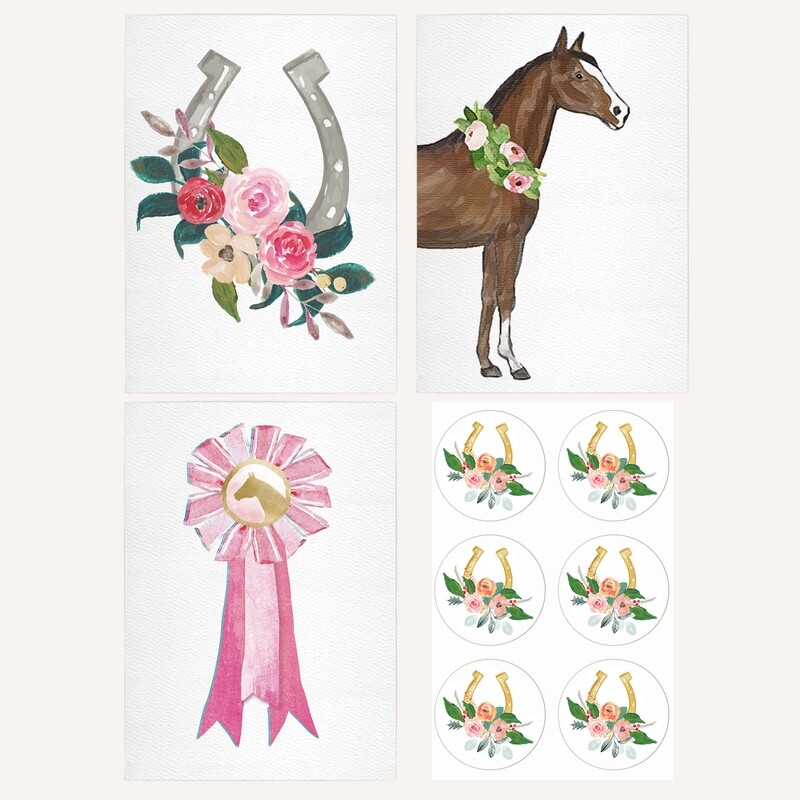 Set of 6 Pink Equestrian Note Cards