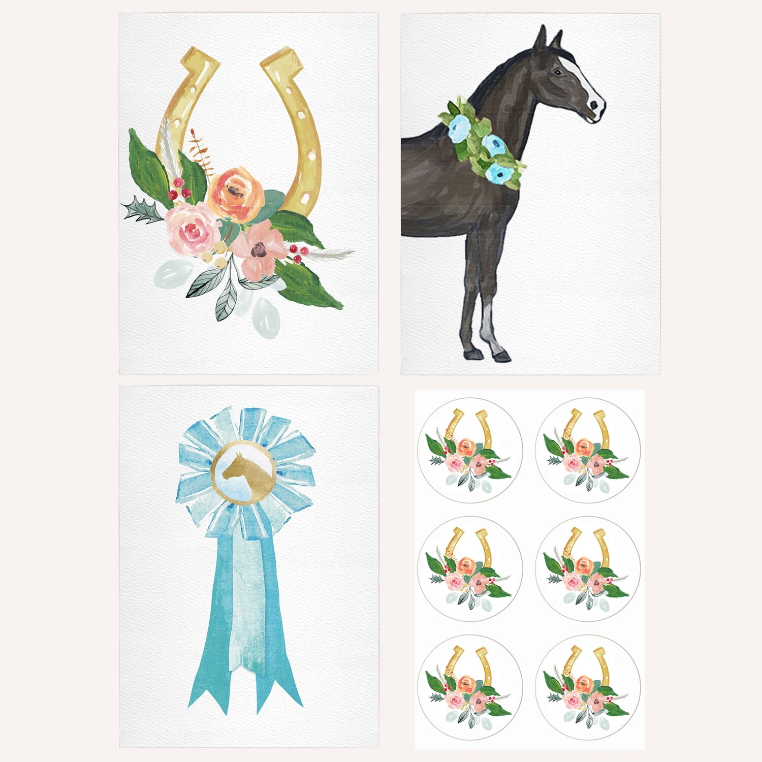 Set of 6 Blue Equestrian Note Cards