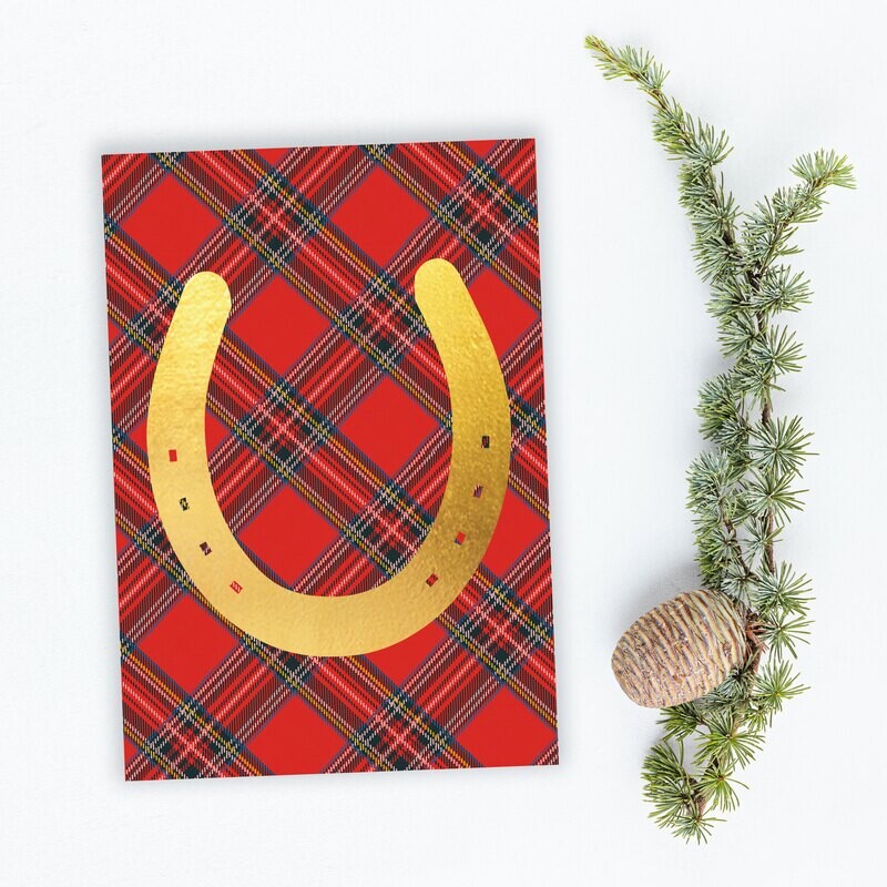 Gold Foil Horseshoe Plaid Holiday Cards