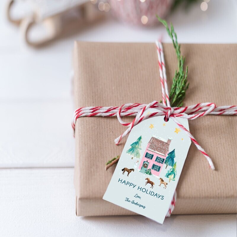 Holiday Pink Farmhouse hanging Gift Tags