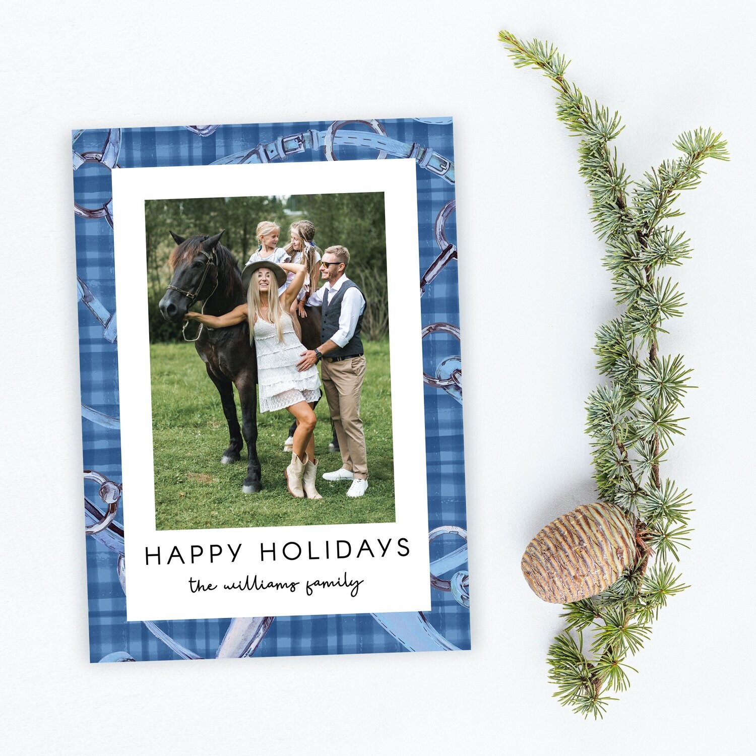 Blue Equestrian Photo Holiday Cards