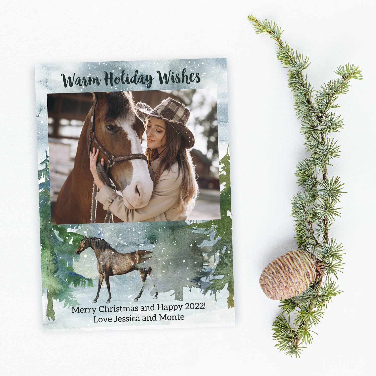 Winter Forest Equestrian Photo Holiday Cards