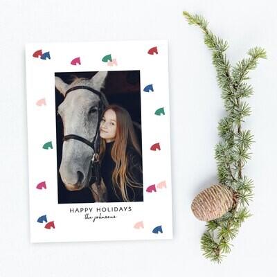 Holiday Horse Dot Vertical Equestrian Photo Holiday Cards