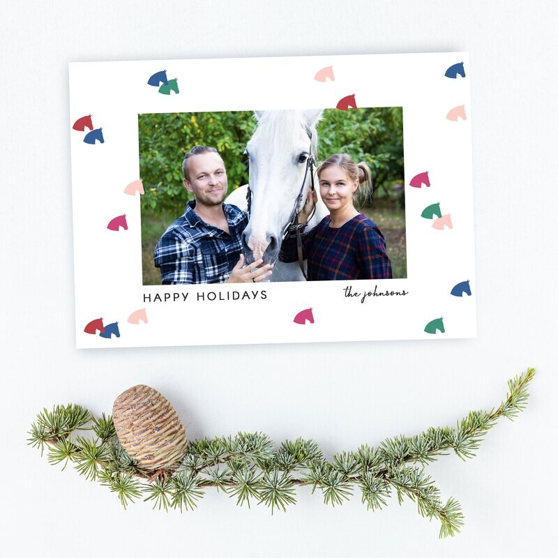 Holiday Horse Dot Horizontal Equestrian Photo Holiday Cards