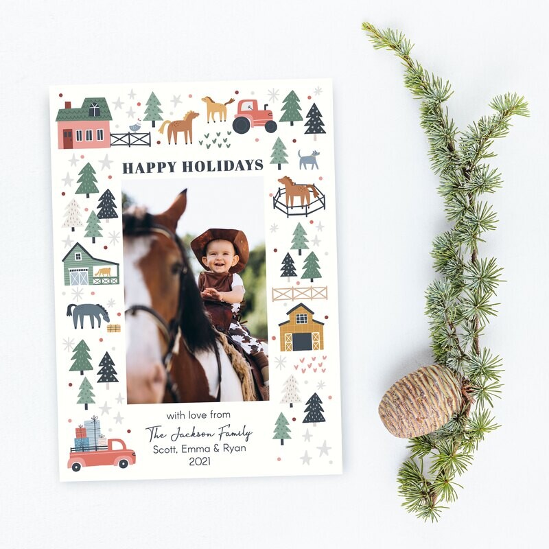 Holiday Farm Scene Equestrian Photo Holiday Cards