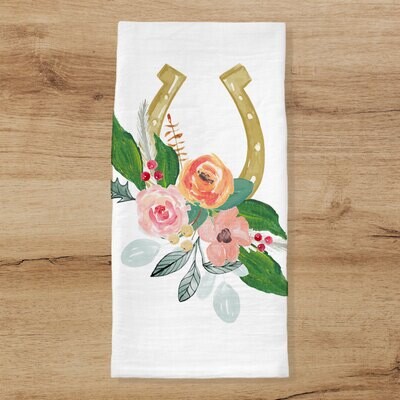 Gold Floral Horseshoe Tea Towel