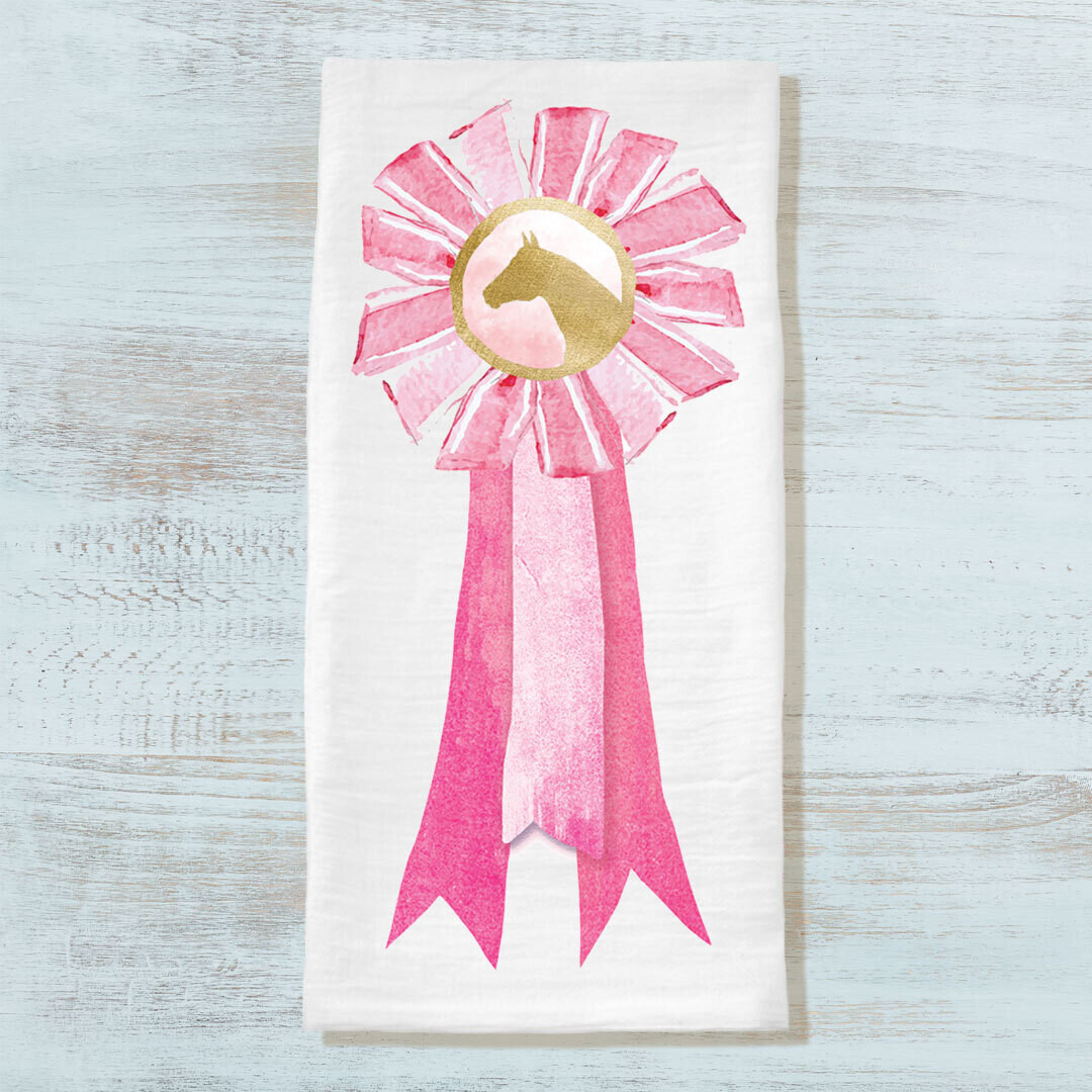 Equestrian Pink Ribbon Tea Towel